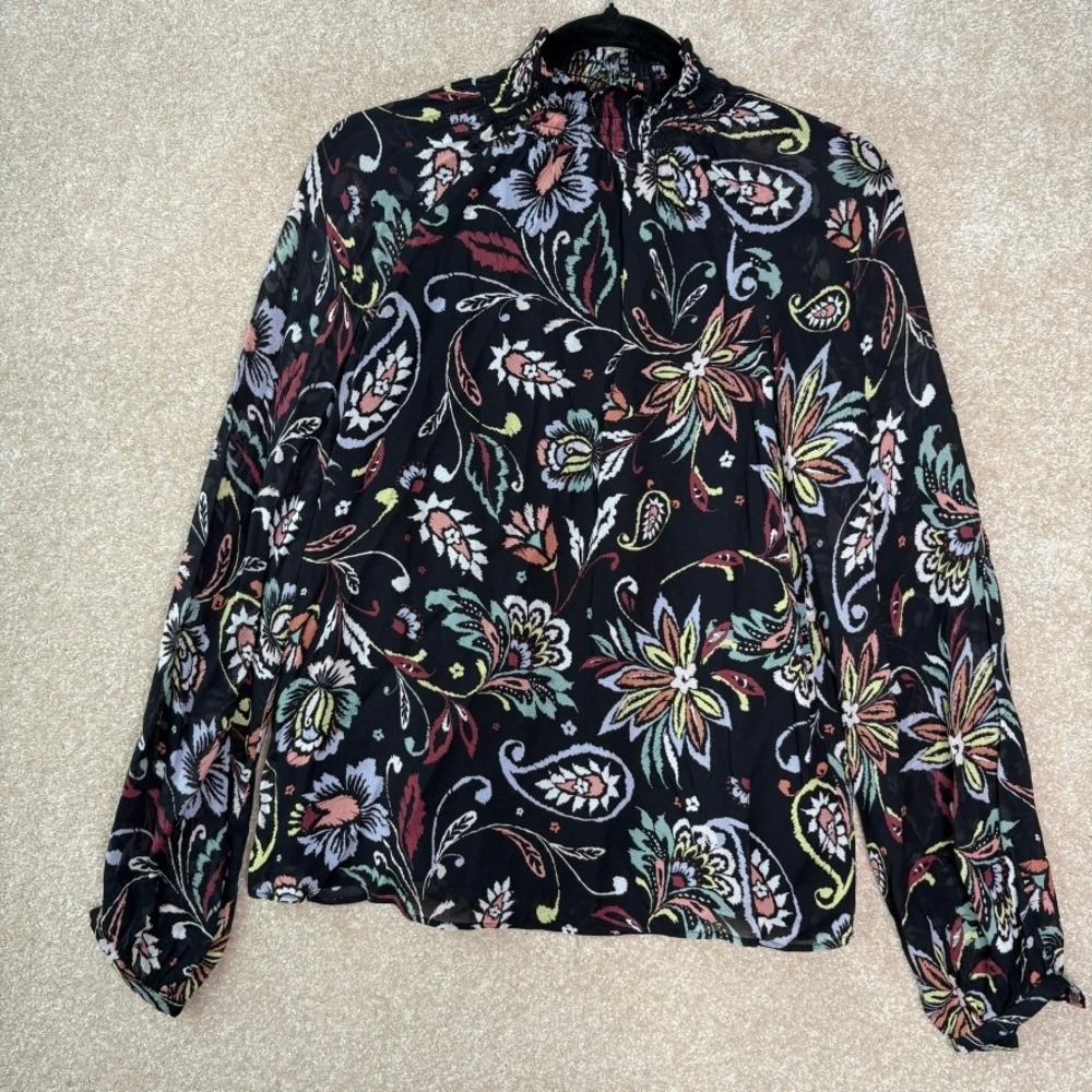 YUMI KIM Floral Blouse Top Women's XS‎ Black Long Sleeve Feminine - Picture 3 of 12